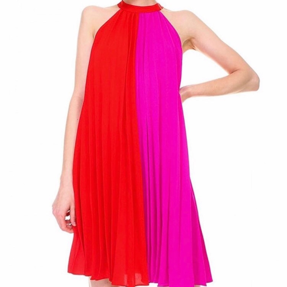 Pleated color block dress